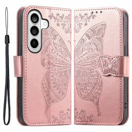 Etui z klapką do Samsung Galaxy A37 5G, Butterfly, różowo-złote