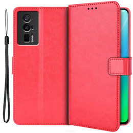 Etui z klapką do Poco F5 Pro 5G, Crazy Horse Wallet, czerwone