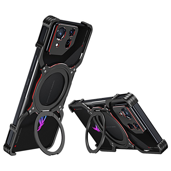 Etui do ASUS ROG Phone 8 5G / 8 Pro 5G, Kickstand Bumper, z osłoną obiektywu, do MagSafe, czarne / czerwone