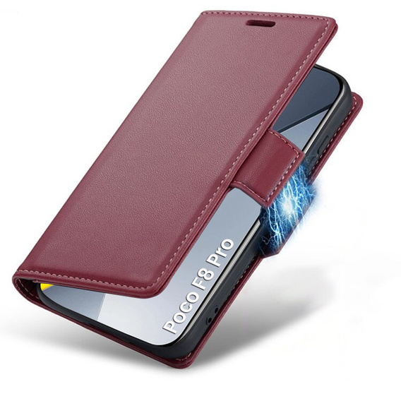 Etui do Xiaomi Poco F8 Pro, ERBORD Glossy Litchi, portfel z klapką, czerwone