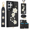 Etui do Samsung Galaxy S25 Ultra, Leather Flower Card Slot, czarne