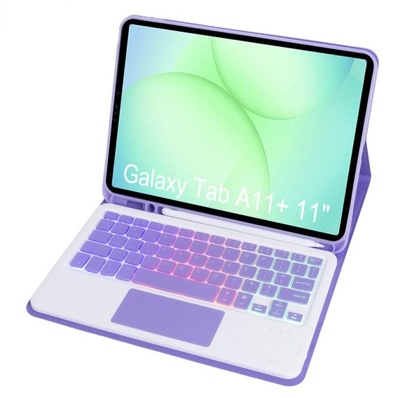 Etui z podświetlaną klawiaturą Bluetooth i touchpadem do Samsung Galaxy Tab A11+ – fioletowe
