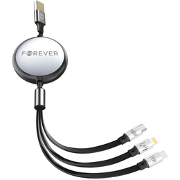 Forever Kabel 3w1 USB typ-C / microUSB / Lightning 100W/120cm, czarny