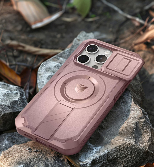 Etui Dexnor do iPhone 15 Pro – magnetyczne, z przesuwaną osłoną aparatu - różowe