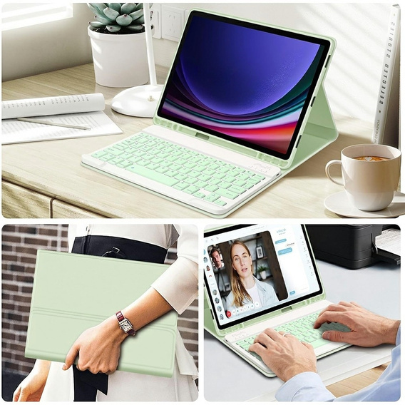 Etui z klawiaturą do Samsung Galaxy Tab S10 Lite / S10 FE / S9 FE, Leather Pen Slot, jasnozielone