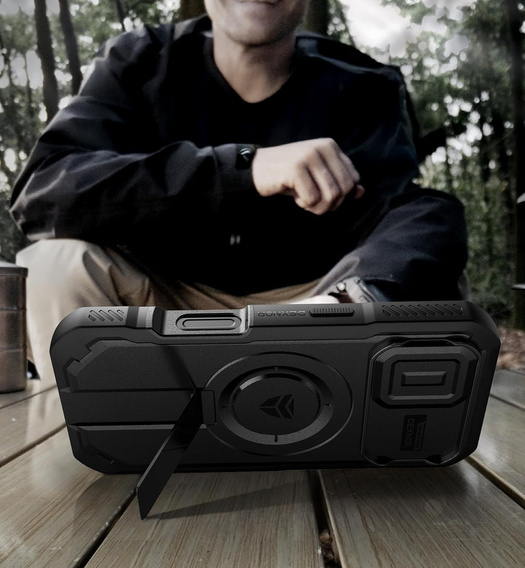 Etui pancerne do iPhone 17, Dexnor CamProtect MagSafe, z folią prywatyzującą, czarne (Dwie ramki)