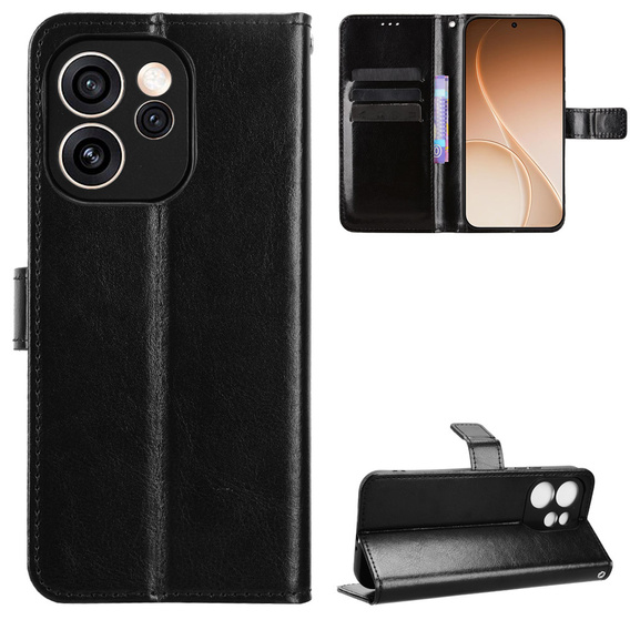 Etui z klapką do Oppo Reno 15 FS, Crazy Horse Wallet, czarne