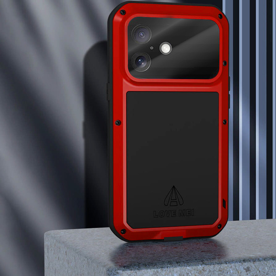 Etui Love Mei do iPhone 17, pancerne ze szkłem, czerwone