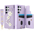 Etui do Samsung Galaxy S25 Ultra, Leather Flower Card Slot, fioletowe