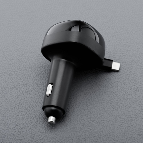 Ładowarka samochodowa Forcell F-Energy Alu USB C + USB A + zwijany kabel USB C PD QC4.0 SFC2.0 3A 75W - czarna