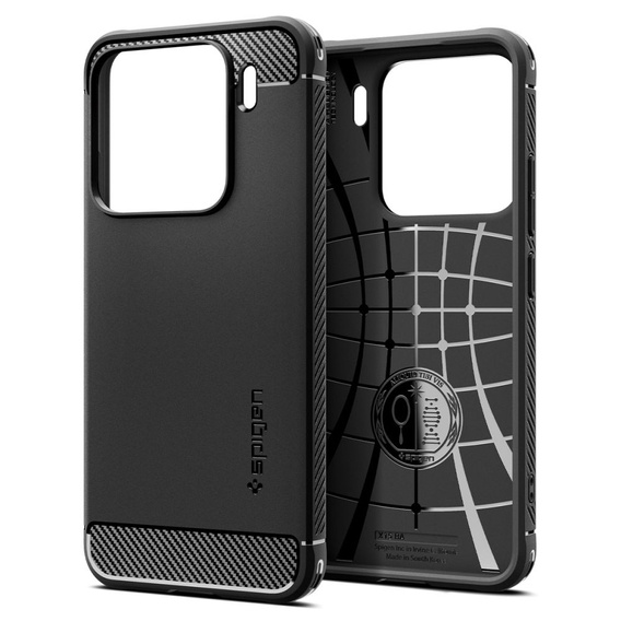Etui Spigen do Xiaomi 15, Rugged Armor, czarne + Szkło Hartowane 9H