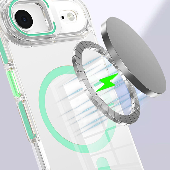 Etui do iPhone Air, do MagSafe, z podstawką, przezroczyste z zielonymi akcentami