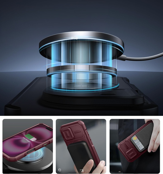 Etui Dexnor MagSafe do iPhone 16 magnetyczne z przesuwaną osłoną aparatu – czerwone