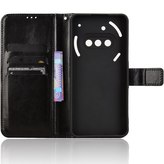 Etui z klapką do Nothing Phone 3A, Crazy Horse Wallet, czarne