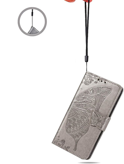 Etui z klapką do Motorola Edge 50 Pro, Butterfly, szare