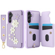 Etui do Samsung Galaxy S23 FE, Leather Flower Card Slot, fioletowe