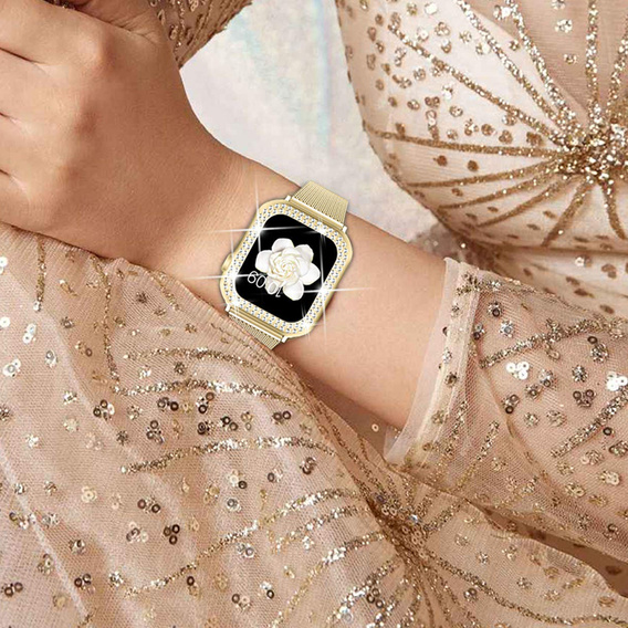 Bransoleta + Etui z Diamentami do Apple Watch 7/8/9 45mm, Złota