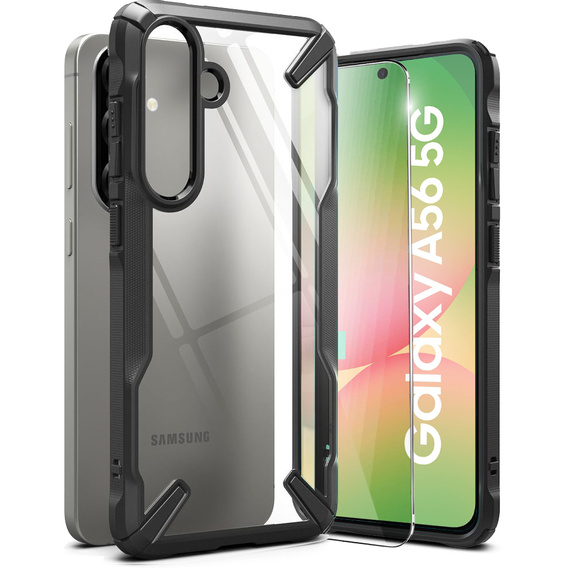 Etui Ringke Fusion X do Galaxy A36 / A56 5G, Czarne + Szkło Hartowane 9H