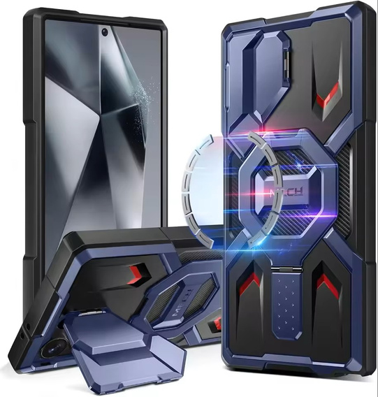 Etui do Samsung Galaxy S24 Ultra, Tongate MECH MagSafe Series, granatowe + Szkło Hartowane 9H