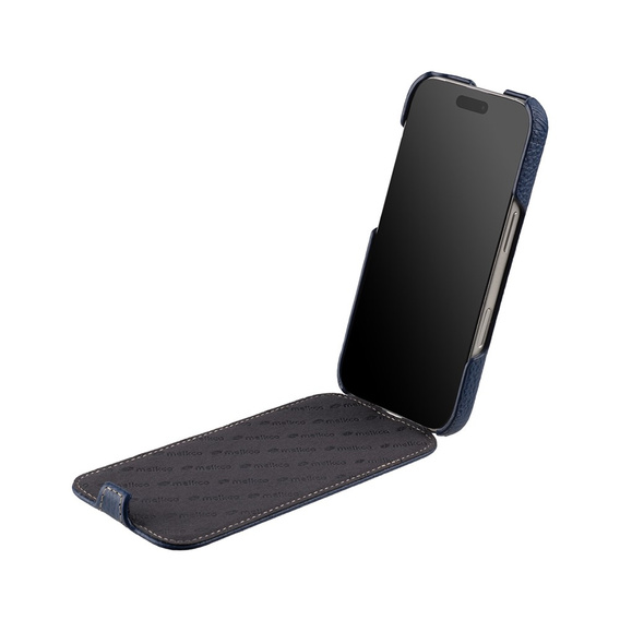 Etui MELKCO z klapką do iPhone 17 Pro, skórzane, flip, niebieskie