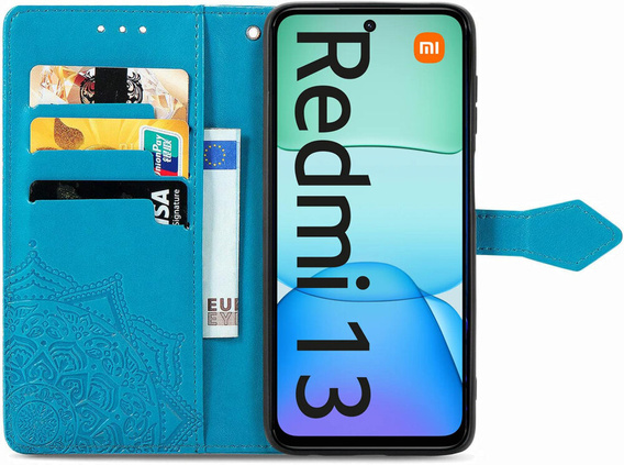 Etui z klapką do Xiaomi Redmi 13, Mandala, niebieskie