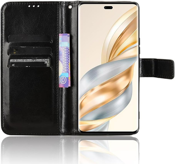 Etui z klapką do Honor Magic 7 Lite, Crazy Horse Wallet, czarne