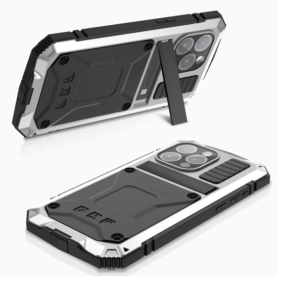 Etui do iPhone 15 Pro, R-JUST, pancerne, srebrne / czarne
