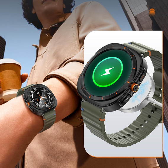 2w1 Etui + Szkło Hartowane do Samsung Galaxy Watch 7 40mm, Czarne