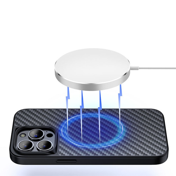 Etui Kevlar MAGSAFE do iPhone 13 Pro, obudowa plecki z TPU + Włókno węglowe, czarne