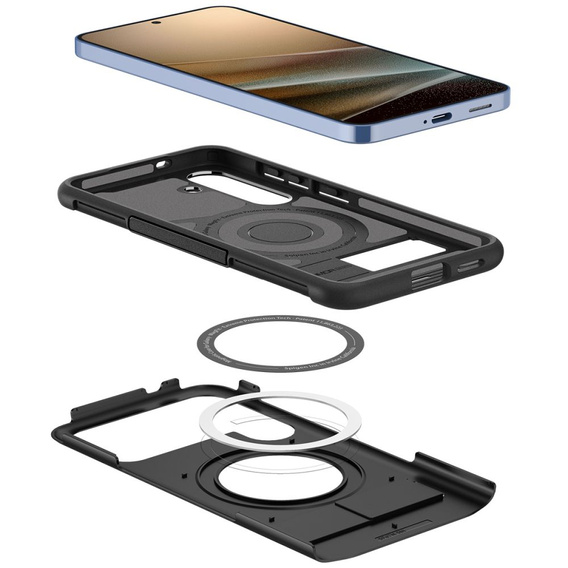 Etui Spigen Slim Armor MagSafe do Galaxy S25+ Plus, Czarne + Szkło hartowane 9h