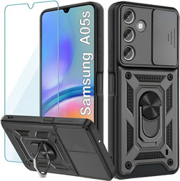 Etui do Samsung Galaxy A05s, pancerne Slide Ring, czarne + szkło 9H