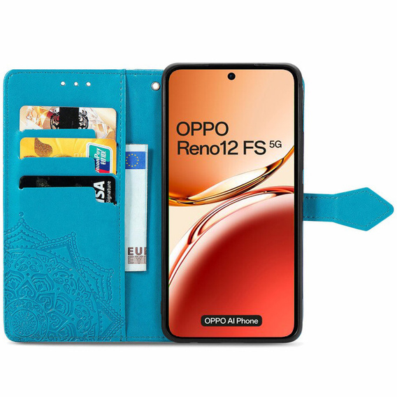 Etui z klapką do Oppo Reno 12FS / 12F, Mandala, niebieskie