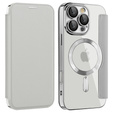 Etui z klapką do iPhone 16 Pro Max, RFID Wallet MagSafe z ochroną aparatu, srebrne