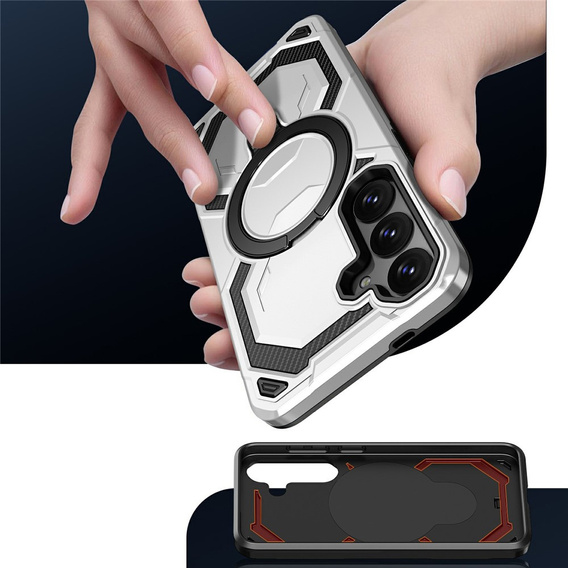 Etui magnetyczne do Samsung Galaxy A57 5G z podstawką, srebrne