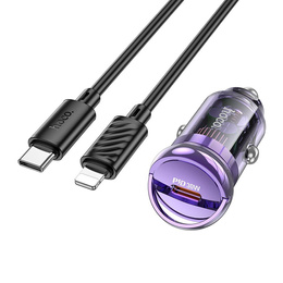Samochodowa ładowarka USB-C 30W z kablem USB-C do Lightning – szybkie ładowanie w trasie - fioletowa