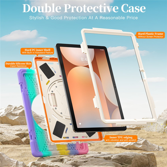 Pancerne etui do Samsung Galaxy Tab A11+, z podstawką i paskiem na ramię – wielokolorowe