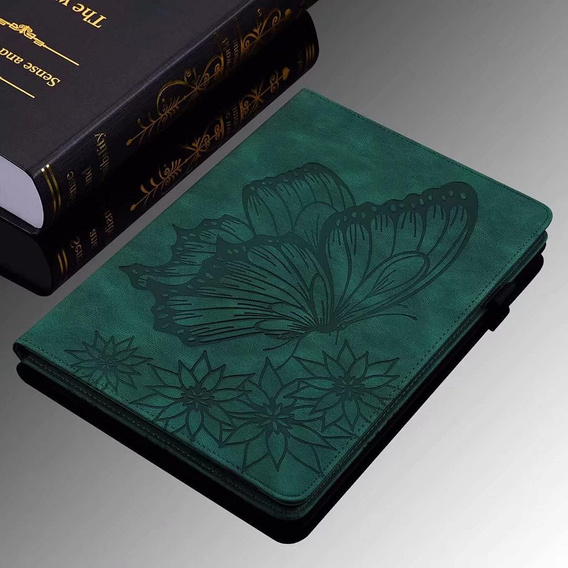 Etui do Samsung Galaxy Tab S10 Lite / S10 FE / S9 FE, Wallet Pen Slot, butterflies, Zielone