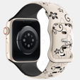 Pasek Silikonowy do Apple Watch 1/2/3/4/5/6/7/8/9/10/11/SE 38/40/41/42mm, Floral, Beżowy / Czarny