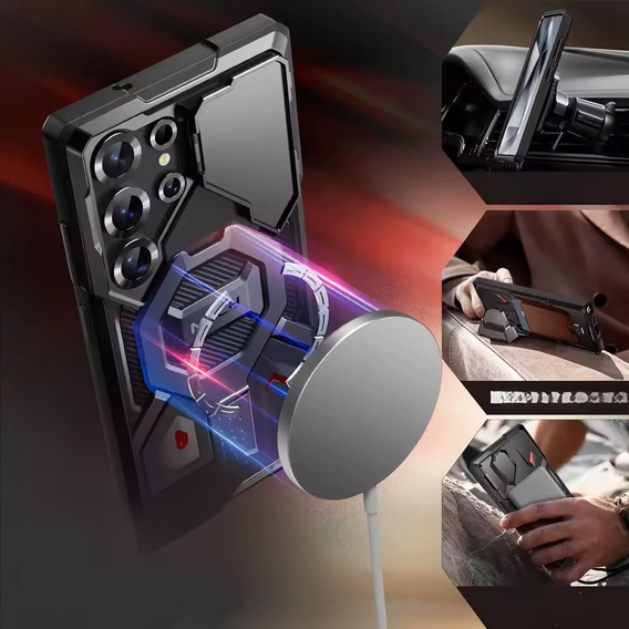 Etui do Samsung Galaxy S25 Ultra, Tongate MECH MagSafe, klips do paska, czarne
