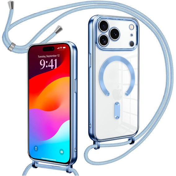 Etui do iPhone 17 Pro, Electro MagSafe, niebieskie + Smycz