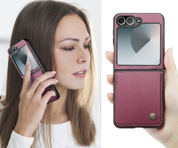 Etui do Samsung Galaxy Z Flip7 FE / Z Flip6, CASEME Litchi Leather, czerwone