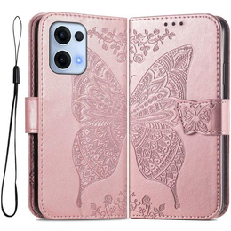 Etui z klapką do Oppo Reno 13, Butterfly, różowe rose gold