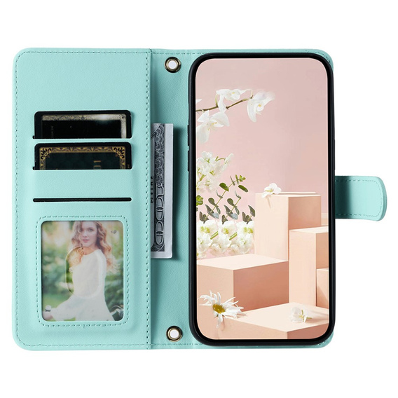 Etui z klapką do Samsung Galaxy S25 FE, Rhombus Crossbody Leather, zielone