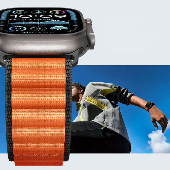 Pasek Spigen WBF1 Band do Apple Watch 1/2/3/4/5/6/7/8/9/10/11/SE/Ultra 1/2/3 42/44/45/46/49mm – Czarny / Pomarańczowy
