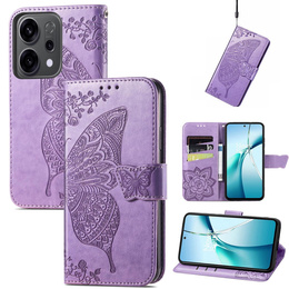 Etui z klapką do Oppo Reno 14, z wytłoczonym wzorem motyla, fioletowe