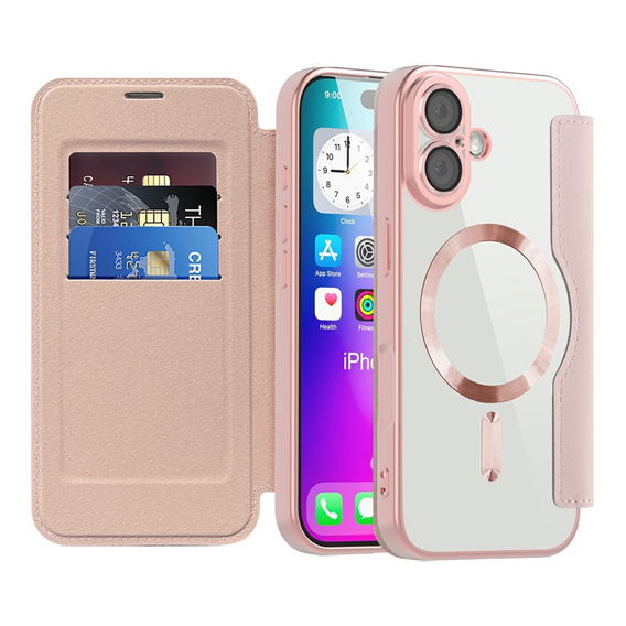 Etui z klapką do iPhone 17, RFID Wallet MagSafe z ochroną aparatu, różowe