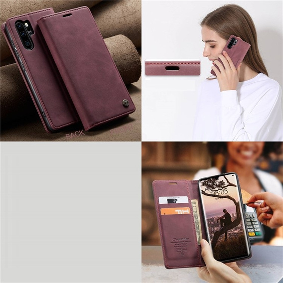 Etui CASEME do Huawei P30 Pro, Leather Wallet Case, bordowe