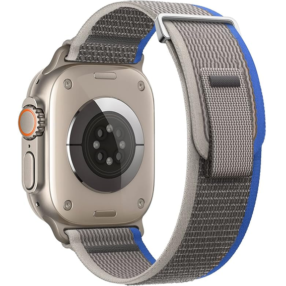 Pasek Nylonowy do Apple Watch 1/2/3/4/5/6/7/8/9/10/11/SE Ultra 1/2/3 42/44/45/46/49mm, Szary/Niebieski