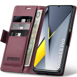 Etui do Xiaomi Poco F8 Pro, ERBORD Glossy Litchi, portfel z klapką, czerwone