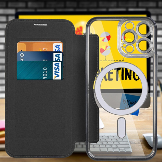 Etui z klapką do iPhone 13 Pro Max, RFID Wallet MagSafe z ochroną aparatu, czarne